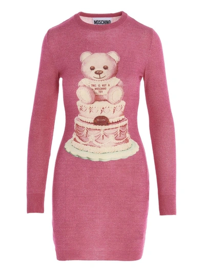 Shop Moschino Cake Teddy Bear Short Dress In Fuchsia