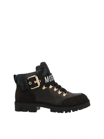 Shop Moschino Combat Boots Logo In Black