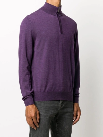 Shop Canali Zipped High-neck Jumper In Purple