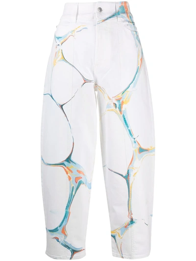 Shop Stella Mccartney Marble-print High-waisted Jeans In White