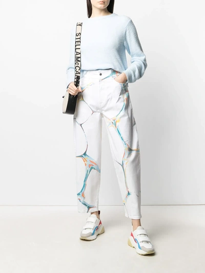 Shop Stella Mccartney Marble-print High-waisted Jeans In White