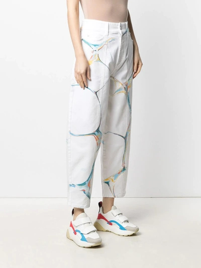 Shop Stella Mccartney Marble-print High-waisted Jeans In White