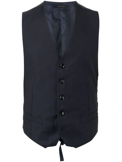 Shop Giorgio Armani Pinstripe Wool Waistcoat In Blue