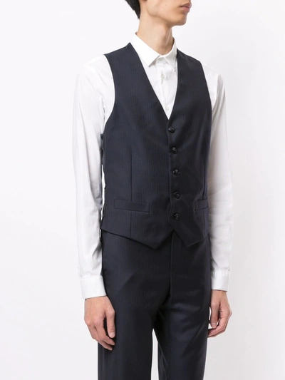 Shop Giorgio Armani Pinstripe Wool Waistcoat In Blue