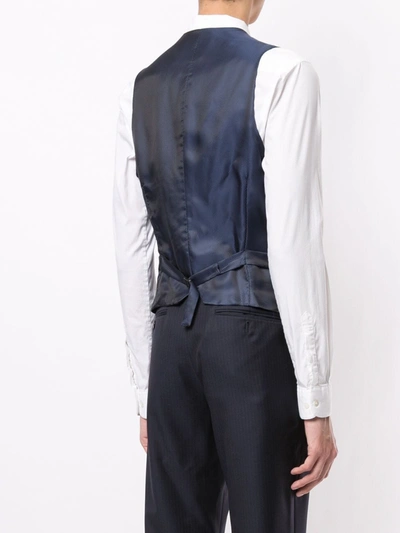 Shop Giorgio Armani Pinstripe Wool Waistcoat In Blue