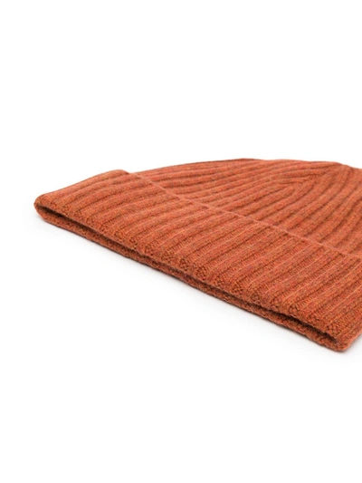 Shop N•peal Ribbed Cashmere Beanie Hat In Orange