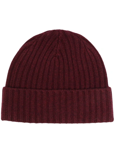 Shop N•peal Ribbed Cashmere Beanie Hat In Red