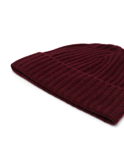 Shop N•peal Ribbed Cashmere Beanie Hat In Red