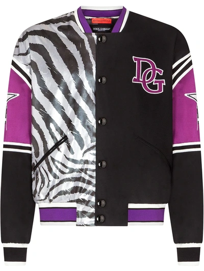 Shop Dolce & Gabbana Zebra-print Baseball Jacket In Black