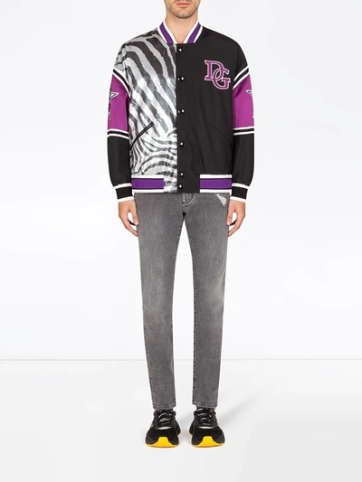 Shop Dolce & Gabbana Zebra-print Baseball Jacket In Black