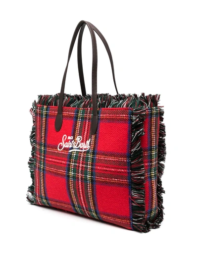 Shop Mc2 Saint Barth Tartan-print Fringed Tote Bag In Red