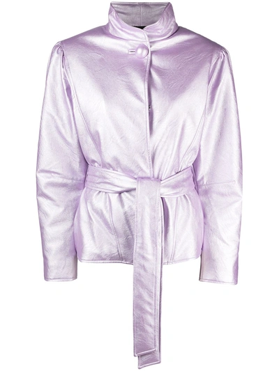 Shop Gina Belted Faux-leather Jacket In Purple