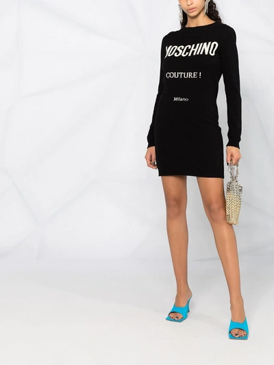 Shop Moschino Couture Logo-print Knitted Dress In Black