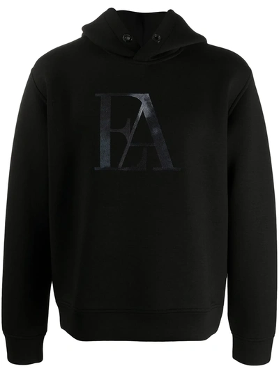 Shop Emporio Armani Long-sleeved Logo Print Hoodie In Black