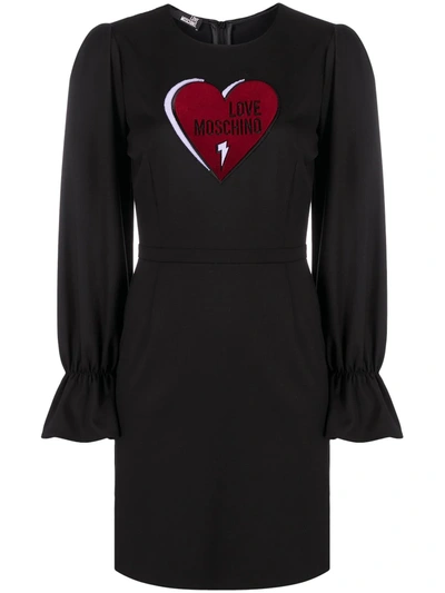 Shop Love Moschino Embroidered Heart-logo Dress In Black