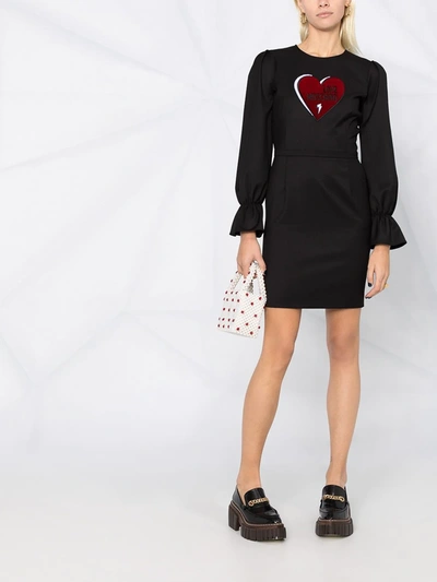 Shop Love Moschino Embroidered Heart-logo Dress In Black