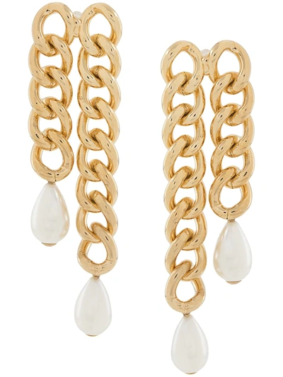 Shop Rosantica Pearl-embellished Chain-link Earrings In Gold