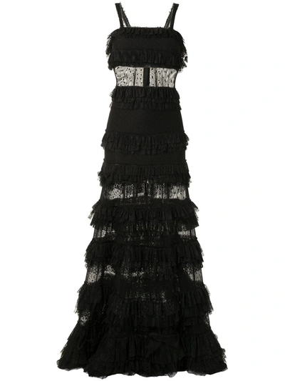 Shop Alexis Amaryllis Ruffled Tiered Gown In Black