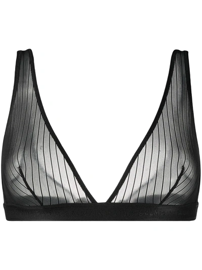 Shop Balmain Sheer Mesh Bra In Black