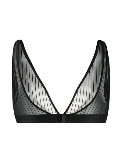 Shop Balmain Sheer Mesh Bra In Black