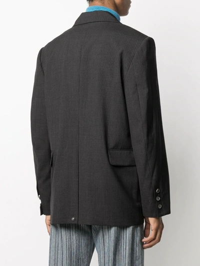 Shop Ader Pinstripe Print Wool Blazer In Grey