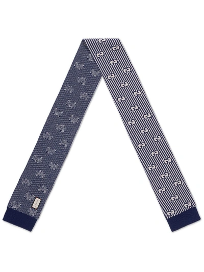 Shop Gucci Gg Intarsia-knit Scarf In Blue