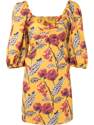 Shop A.l.c Floral-print Puff-sleeve Mini Dress In Yellow