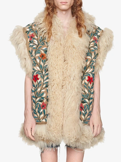 Shop Gucci Oversized Floral-embroidered Gilet Jacket In Neutrals