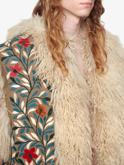 Shop Gucci Oversized Floral-embroidered Gilet Jacket In Neutrals