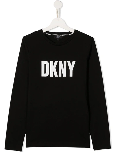 Shop Dkny Teen Logo-print Cotton T-shirt In Black