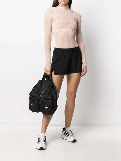 Shop Fendi Layered-effect Mesh Bodysuit In Pink