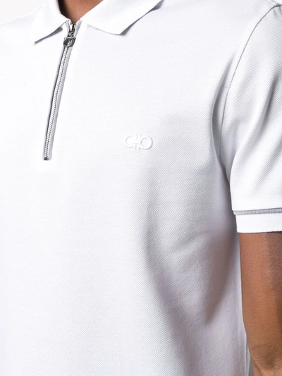 Shop Ferragamo Embroidered-logo Zip-front Polo In White