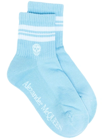 Shop Alexander Mcqueen Skull Logo-print Socks In Blue