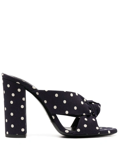 Shop Saint Laurent Bianca Polka Dot Mules In Blue