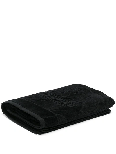 Shop Versace Home Embroidered Logo Bath Towel In Black