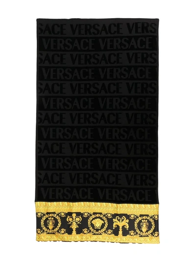 Shop Versace Home Baroque All-over Logo Bath Towel In Black