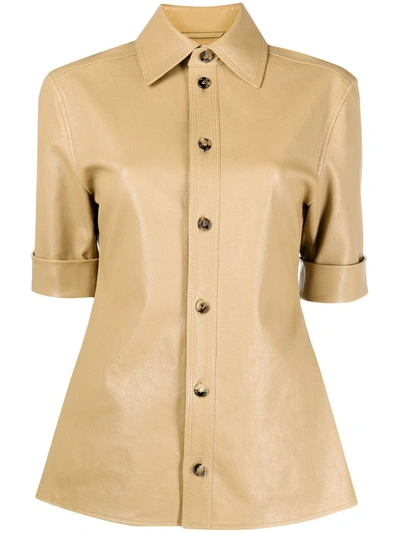 Shop Bottega Veneta Short-sleeve Leather Shirt In Neutrals