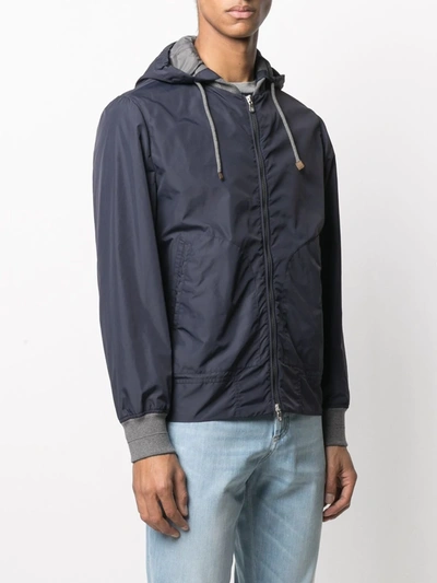 Shop Brunello Cucinelli Lightweight Hooded Jacket In Blue