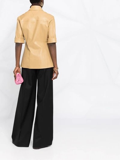 Shop Bottega Veneta Short-sleeve Leather Shirt In Neutrals