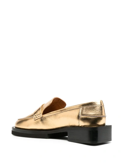 Shop Ganni Metallic Jewel-detail Mocassins In Gold