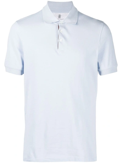 Shop Brunello Cucinelli Buttoned-down Collar Polo Shirt In Blue