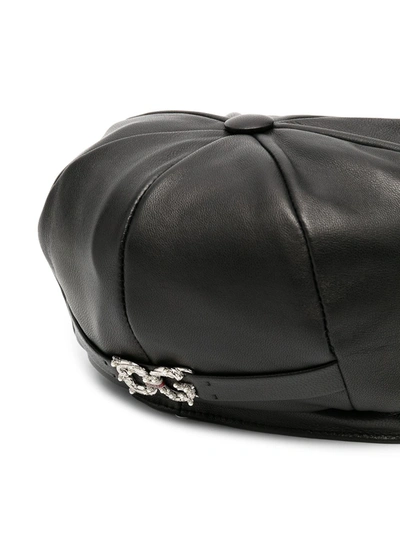 Shop Dolce & Gabbana Embellished Logo Leather Baker Boy Cap In Black