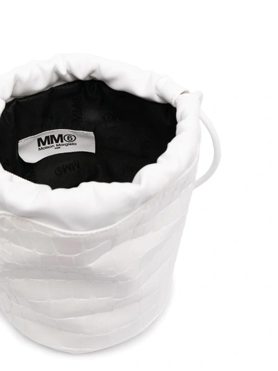 Shop Mm6 Maison Margiela Embossed Crocodile-effect Bucket Bag In White