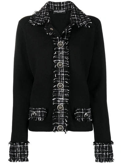 Shop Dolce & Gabbana Tweed-trim Jumper In Black