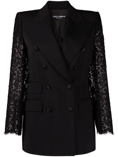 Shop Dolce & Gabbana Lace-sleeve Blazer In Black