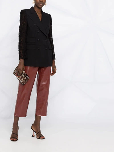 Dolce & Gabbana Double-breasted Topstitched Wool-blend And Lace Blazer In Black