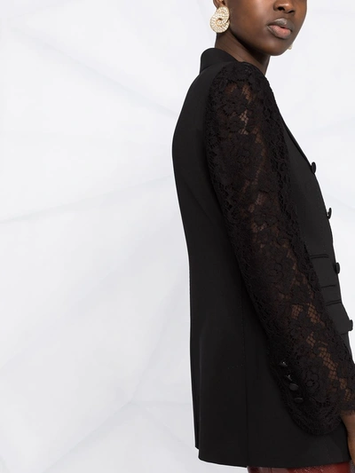 Dolce & Gabbana Double-breasted Topstitched Wool-blend And Lace Blazer In Black