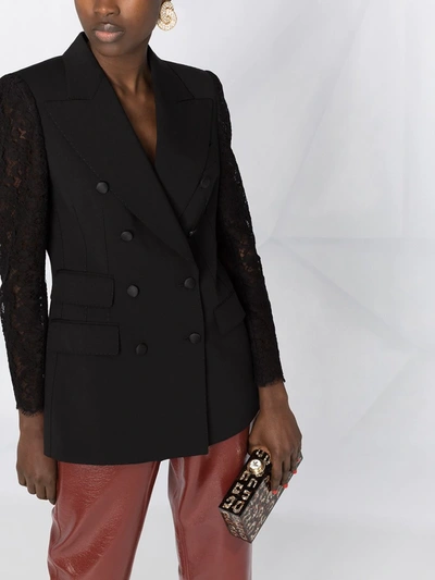 Dolce & Gabbana Double-breasted Topstitched Wool-blend And Lace Blazer In Black