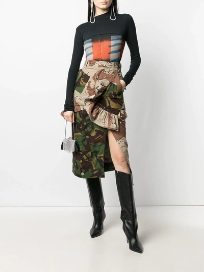 Preen By Thornton Bregazzi Floral Upcycled Camouflage Cotton-blend Midi Skirt In Green