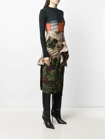 Shop Preen By Thornton Bregazzi Patchwork Camouflage-print Pencil Skirt In Green